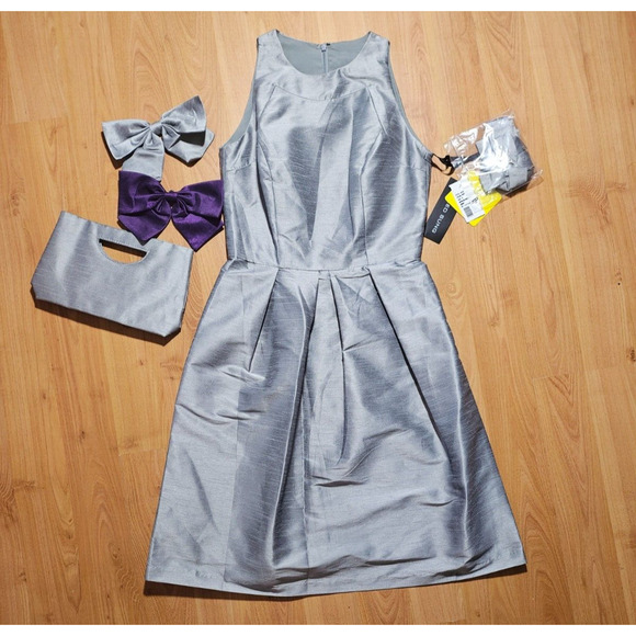 NEW Alfred Sung Women’s Dress w/ Matching Belt + Clutch Size 6 Color Quarry - Picture 1 of 16